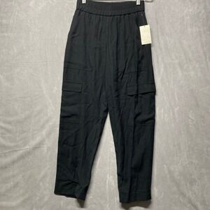 A New Day Women's‎ Black Cargo Pants XS Elastic Waist Cropped Cargo Pants